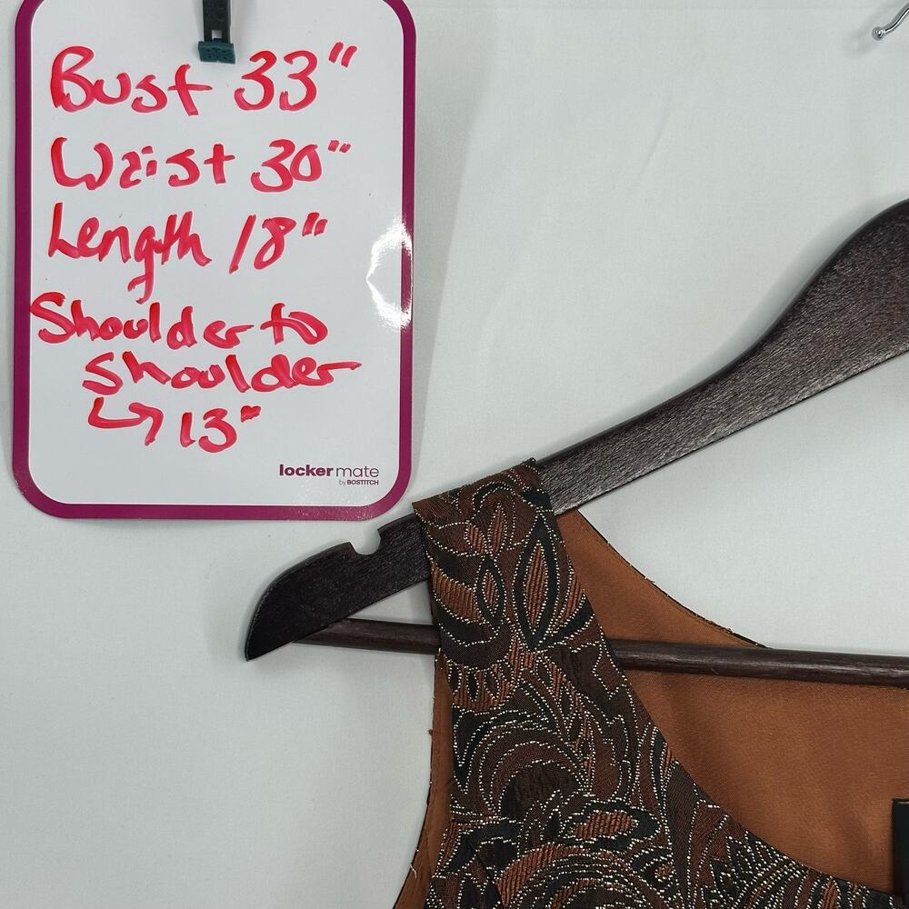 Vintage Positive Attitude Jacquard Gold Brown Metallic Paisley Tank Top 10P Glam - Picture 3 of 5